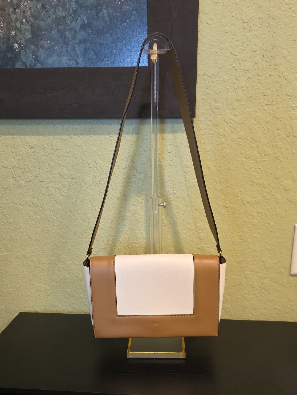 Celine Calfskin White and Tan Two-Tone Shoulder Bag